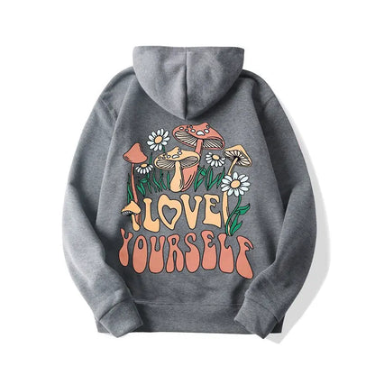 Plus Size Loose Mushroom Slogan Hoodie - InsPrint