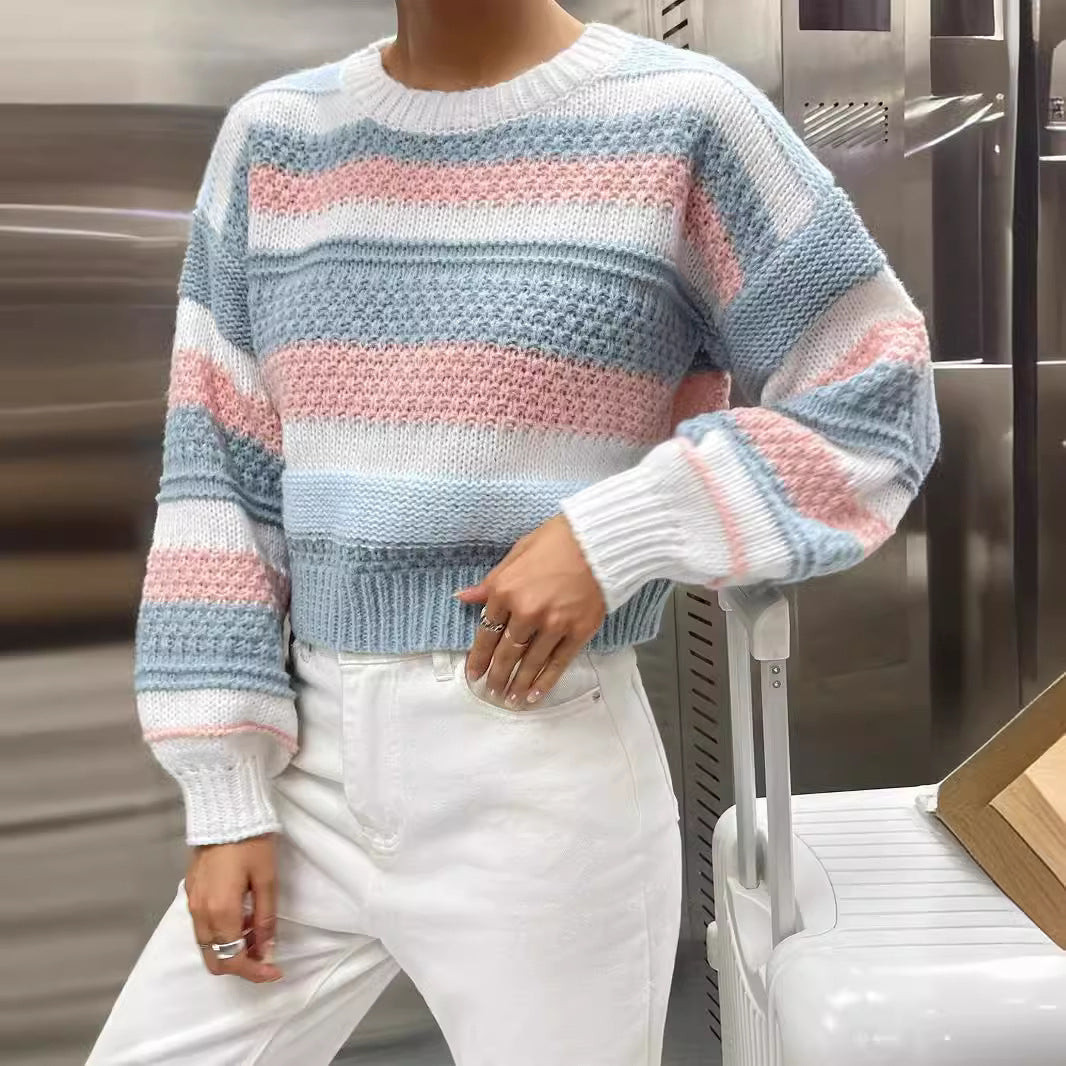 New Contrast Colour Women's Striped Elegant Sweater - InsPrint