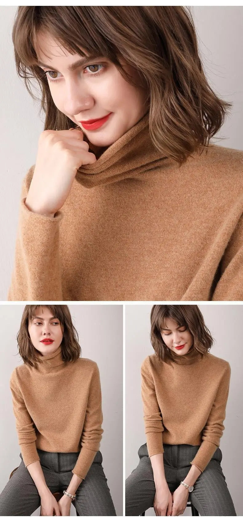 Turtleneck Western Style Inner Wear Thin Knitted Cashmere Sweater - InsPrint