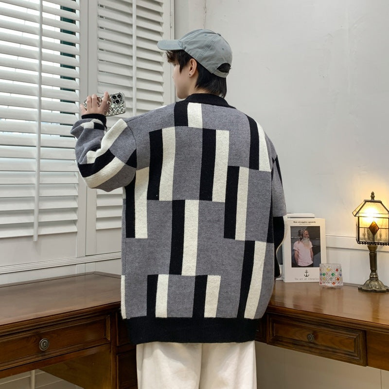 Mock-neck Stripes Sweater Men - InsPrint -   - Mock-neck Stripes Sweater Men - InsPrint -  - #tag1# - 