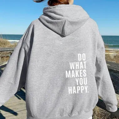 Loose Sport Hoodie Do What Makes You Happy Print Sweatshirt Hoodie Clothing - InsPrint  - Loose Sport Hoodie Do What Makes You Happy Print Sweatshirt Hoodie Clothing - InsPrint -  - #tag1# - Loose Sport Hoodie Do What Makes You Happy Print Sweatshirt Hoodie Clothing - InsPrint