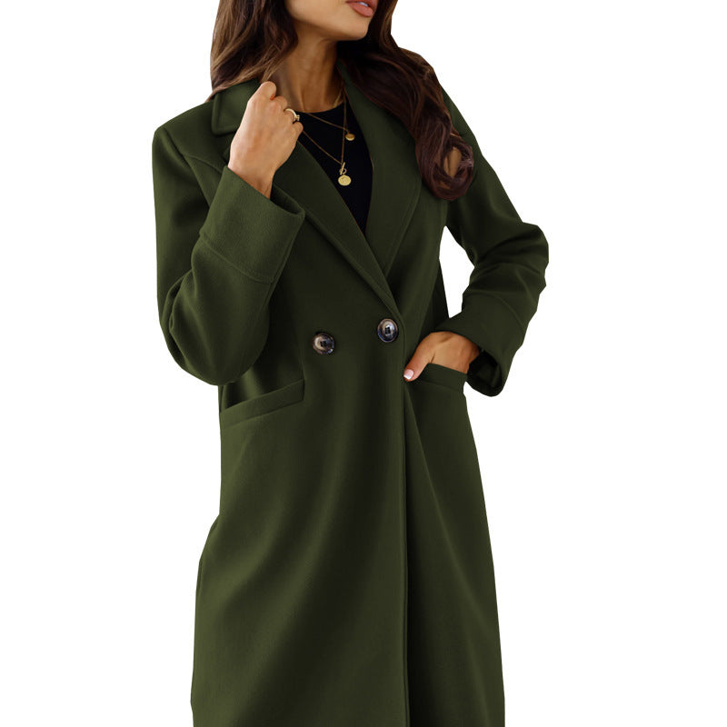 Women's Simple Double Breasted Long Sleeve Turn-down Collar jacket - InsPrint