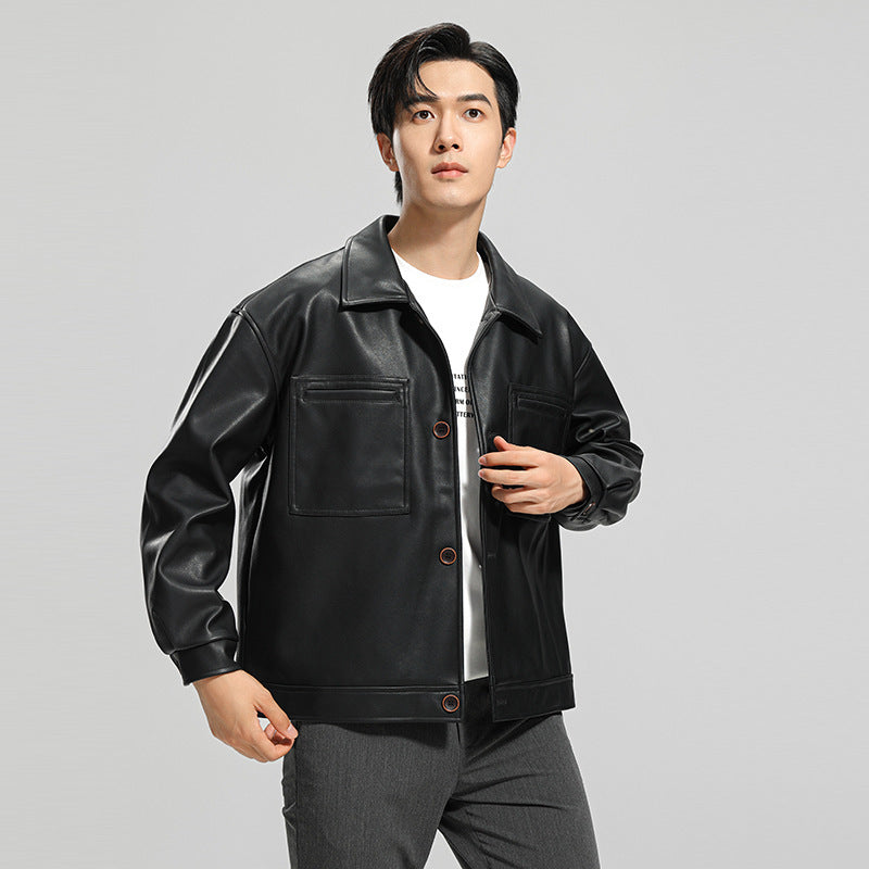 Fashion Youth Motorcycle Leather Coat Lapel Handsome Men's Jacket - InsPrint