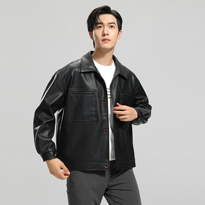 Fashion Youth Motorcycle Leather Coat Lapel Handsome Men's Jacket - InsPrint