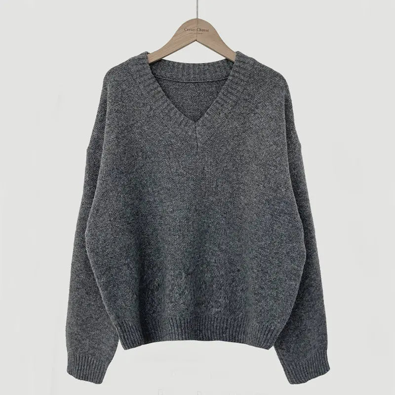 South Korea Basic Style V-neck Pullover Sweater Thermal Knitting - InsPrint