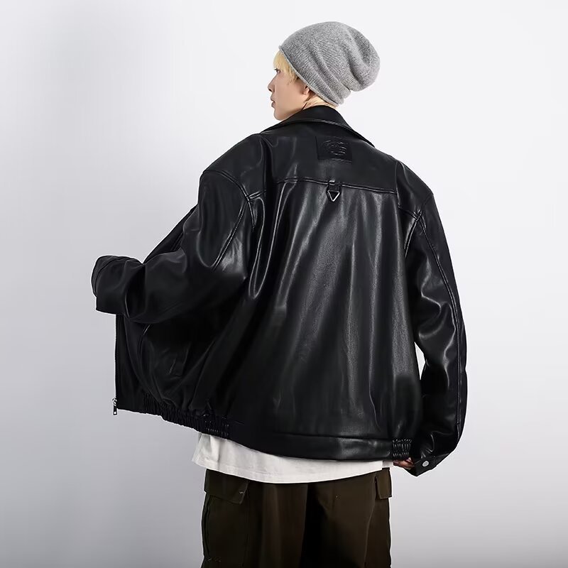 Retro Textured Motorcycle Clothing Leather jacket - InsPrint