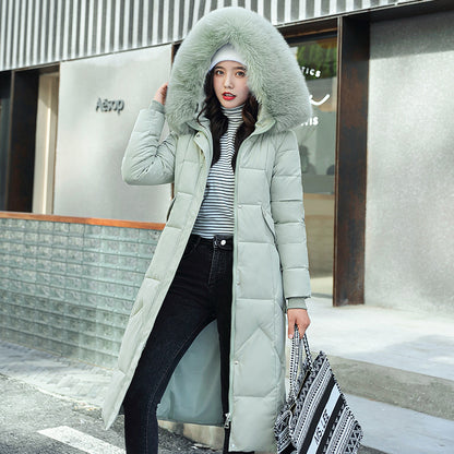 Waist-in-knee Padded Quilted Jacket With Thick Fur Collar - InsPrint