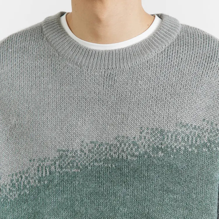 Men's Gradual Color Contrast Round Neck Sweater - InsPrint  - Men's Gradual Color Contrast Round Neck Sweater - InsPrint -   - Men's Gradual Color Contrast Round Neck Sweater - InsPrint -  - #tag1# - Men's Gradual Color Contrast Round Neck Sweater - InsPrint