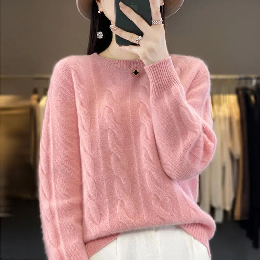 Women's Cable-knit Sweater Knitwear Top Pullover Solid Color Bottoming Sweater - InsPrint