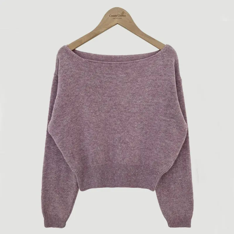 Waist-tight Hem Long Sleeve Pullover Short Sweater - InsPrint