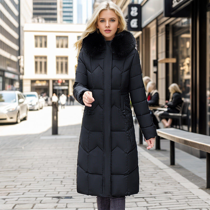 Winter Long Coat With Thickened Fur Collar Straight Slim Cotton-padded Jacket Women CJWY1912078