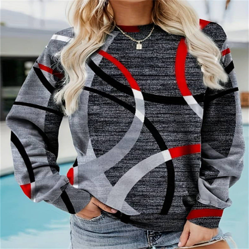 Round Neck Long Sleeve Casual Sweatshirt Loose Plus Size Print - InsPrint