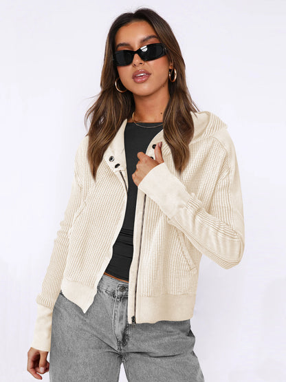 Patchwork Sweater Long Sleeve Cardigan Casual Zipper Top - InsPrint