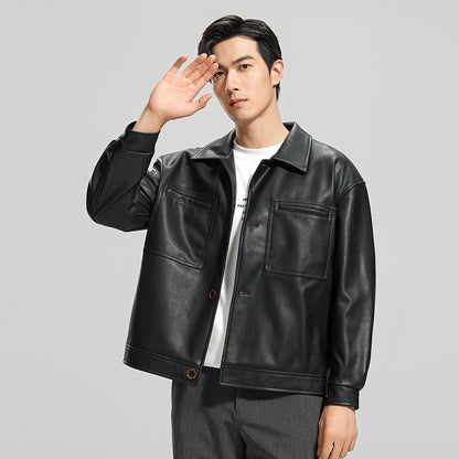 Fashion Youth Motorcycle Leather Coat Lapel Handsome Men's Jacket - InsPrint