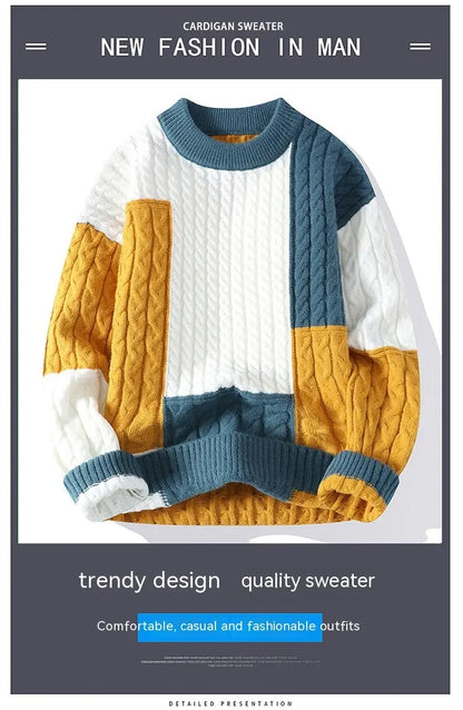 Men's Crew Neck Pullover Sweater Color Contrast Patchwork - InsPrint  - Men's Crew Neck Pullover Sweater Color Contrast Patchwork - InsPrint  - Men's Crew Neck Pullover Sweater Color Contrast Patchwork - InsPrint -  - #tag1# - Men's Crew Neck Pullover Sweater Color Contrast Patchwork - InsPrint