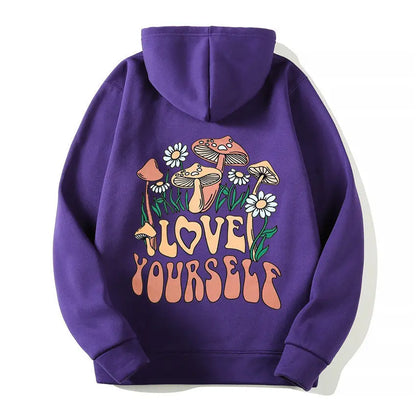 Plus Size Loose Mushroom Slogan Hoodie - InsPrint