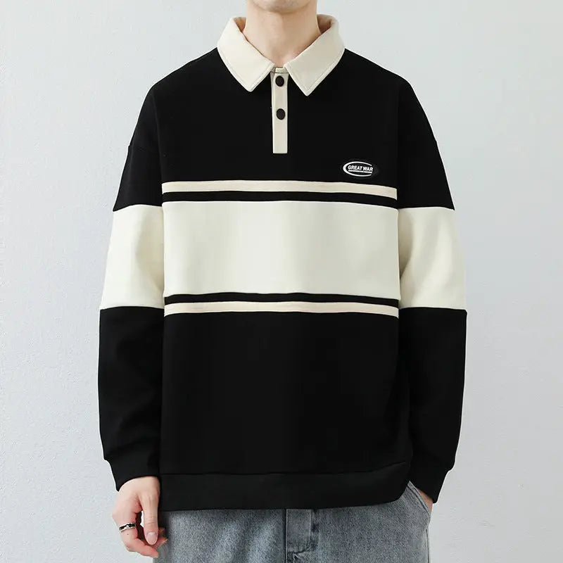 Lapel Street Striped High-end Fashion Brand Top sweatshirt - InsPrint  - Lapel Street Striped High-end Fashion Brand Top sweatshirt - InsPrint  - Lapel Street Striped High-end Fashion Brand Top sweatshirt - InsPrint