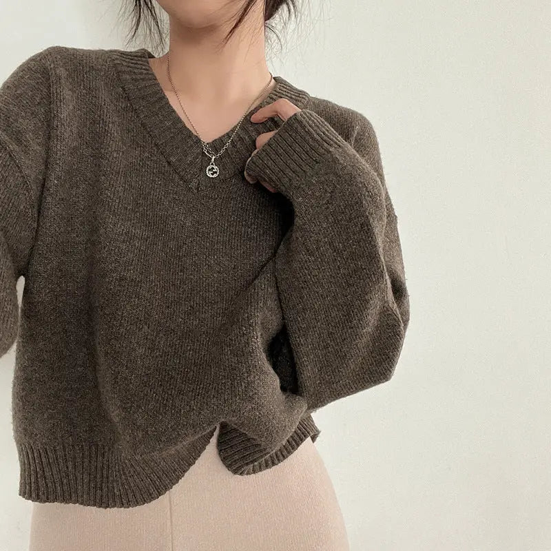 South Korea Basic Style V-neck Pullover Sweater Thermal Knitting - InsPrint