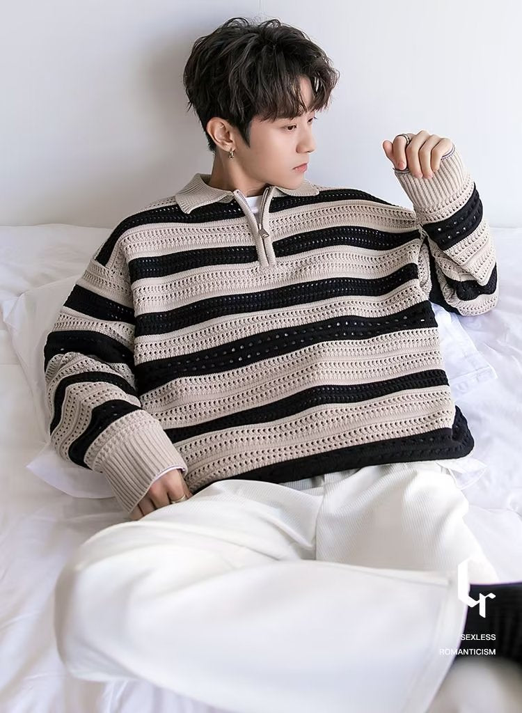 American-style Lazy Striped Design Blouse Loose Men's Vintage Sweater CJWY1912078