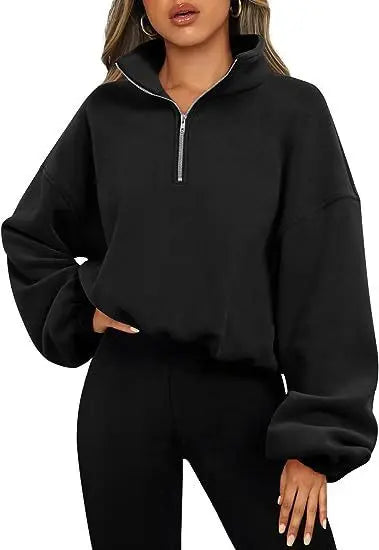 Loose Sport Pullover Hoodie Women Winter Solid Color Zipper Stand Collar Sweatshirt Thick Warm Clothing - InsPrint  - Loose Sport Pullover Hoodie Women Winter Solid Color Zipper Stand Collar Sweatshirt Thick Warm Clothing - InsPrint -  - #tag1# - Loose Sport Pullover Hoodie Women Winter Solid Color Zipper Stand Collar Sweatshirt Thick Warm Clothing - InsPrint