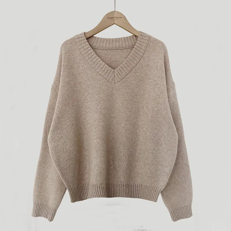 South Korea Basic Style V-neck Pullover Sweater Thermal Knitting - InsPrint