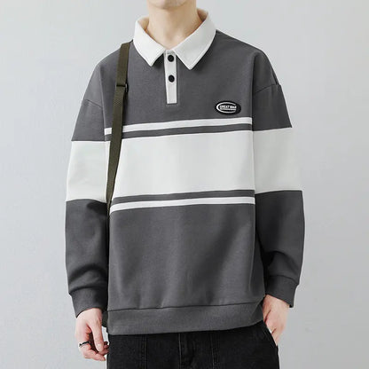 Lapel Street Striped High-end Fashion Brand Top sweatshirt - InsPrint  - Lapel Street Striped High-end Fashion Brand Top sweatshirt - InsPrint  - Lapel Street Striped High-end Fashion Brand Top sweatshirt - InsPrint -  - #tag1# - Lapel Street Striped High-end Fashion Brand Top sweatshirt - InsPrint