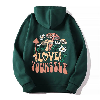 Plus Size Loose Mushroom Slogan Hoodie - InsPrint