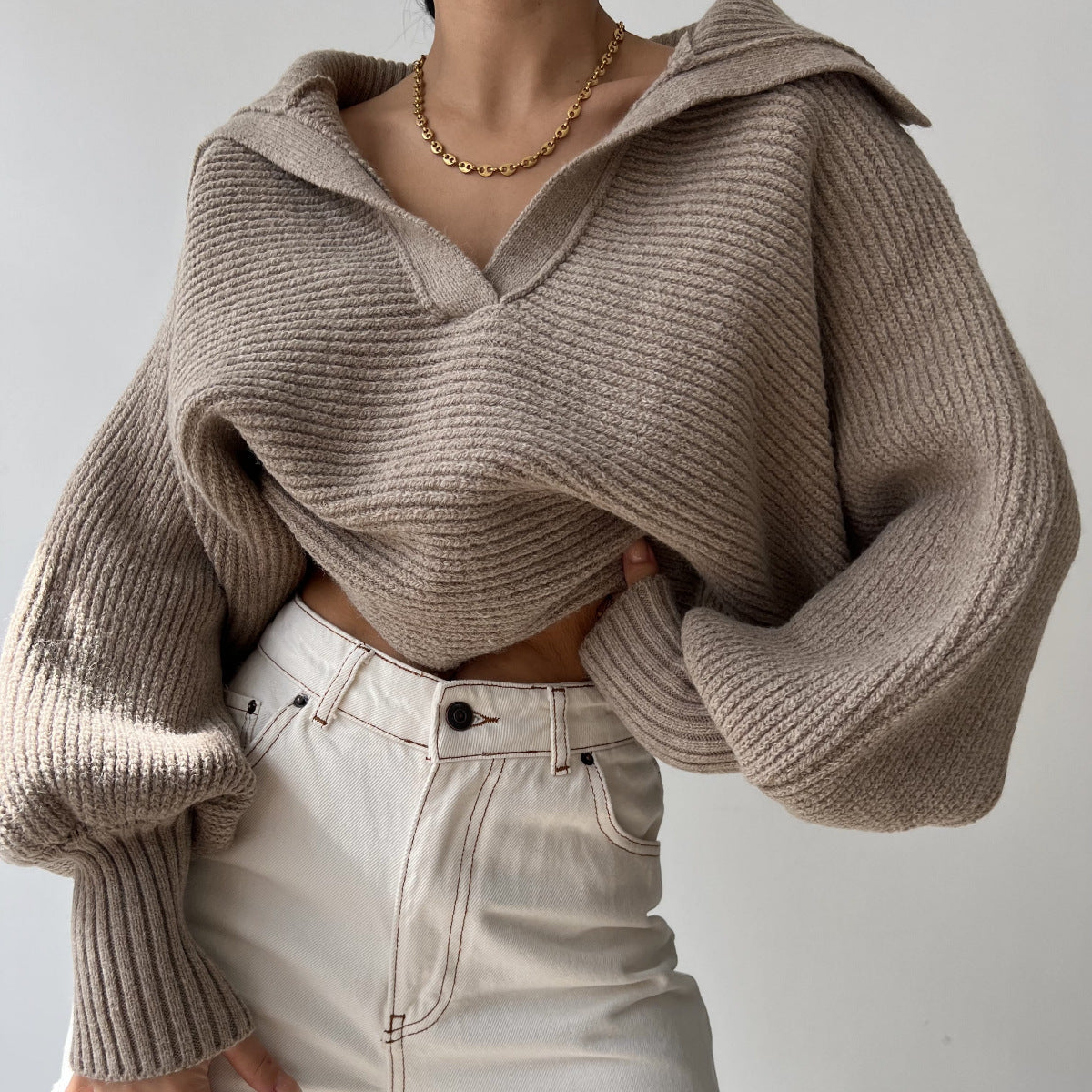 New Knitted Sweatshirt Lapel Pullover CJMY1921107