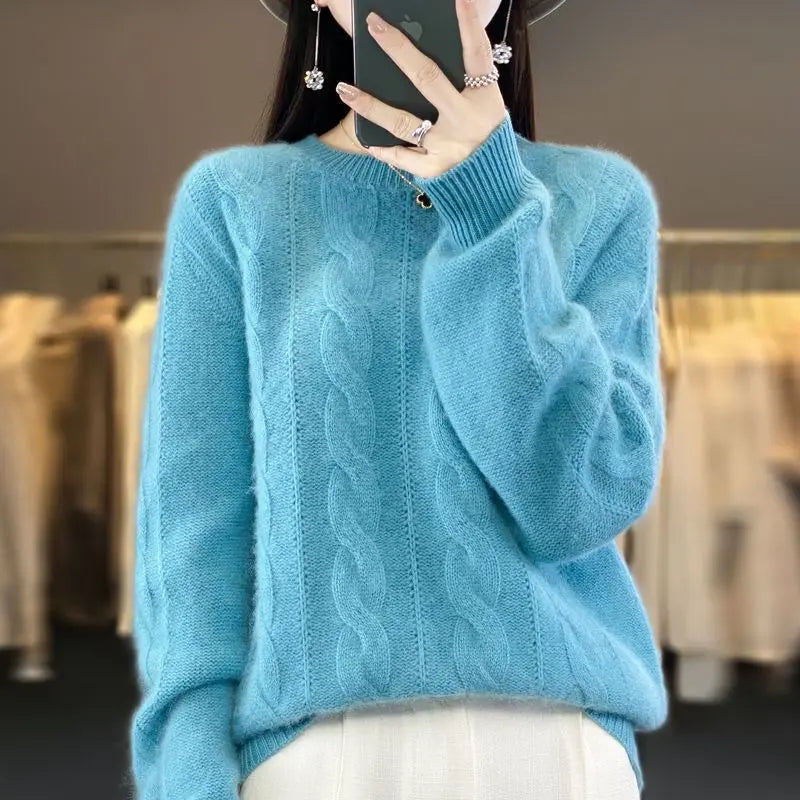 Women's Cable-knit Sweater Knitwear Top Pullover Solid Color Bottoming Sweater - InsPrint