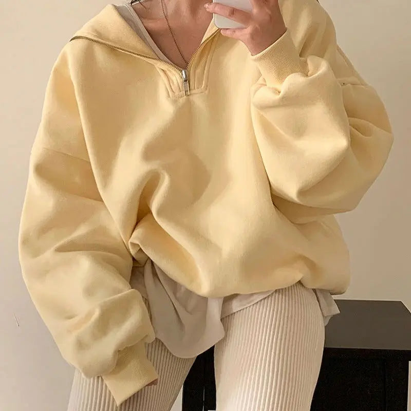 Age-reducing Sailor Collar Loose Leisure All-matching Solid Color Long Sleeve Pullover Hoodie Women CJNS1027238