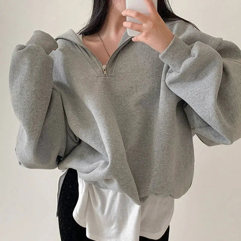 Age-reducing Sailor Collar Loose Leisure All-matching Solid Color Long Sleeve Pullover Hoodie Women CJNS1027238