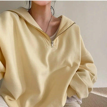 Age-reducing Sailor Collar Loose Leisure All-matching Solid Color Long Sleeve Pullover Hoodie Women CJNS1027238