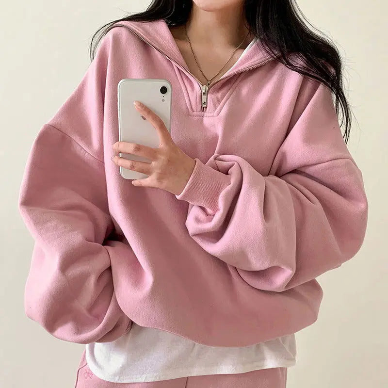 Age-reducing Sailor Collar Loose Leisure All-matching Solid Color Long Sleeve Pullover Hoodie Women CJNS1027238