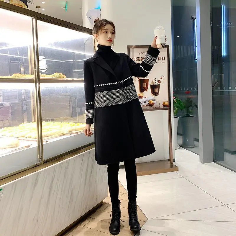 Black Woolen Coat Women's Mid-length CJWY1912078