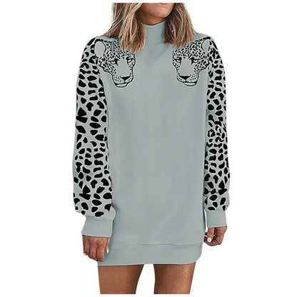 Casual high neck leopard long sleeve ladies sweatshirt top