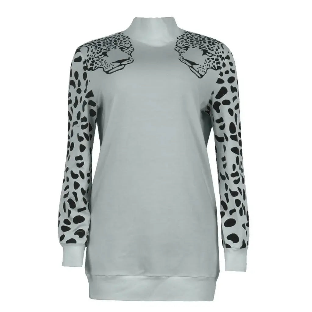 Casual high neck leopard long sleeve ladies sweatshirt top CJNSSYWY02426