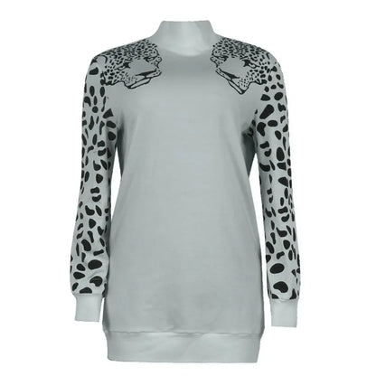 Casual high neck leopard long sleeve ladies sweatshirt top