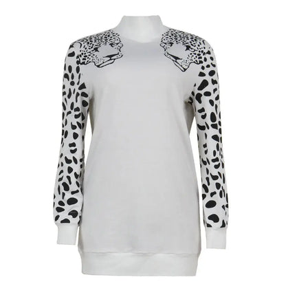 Casual high neck leopard long sleeve ladies sweatshirt top CJNSSYWY02426