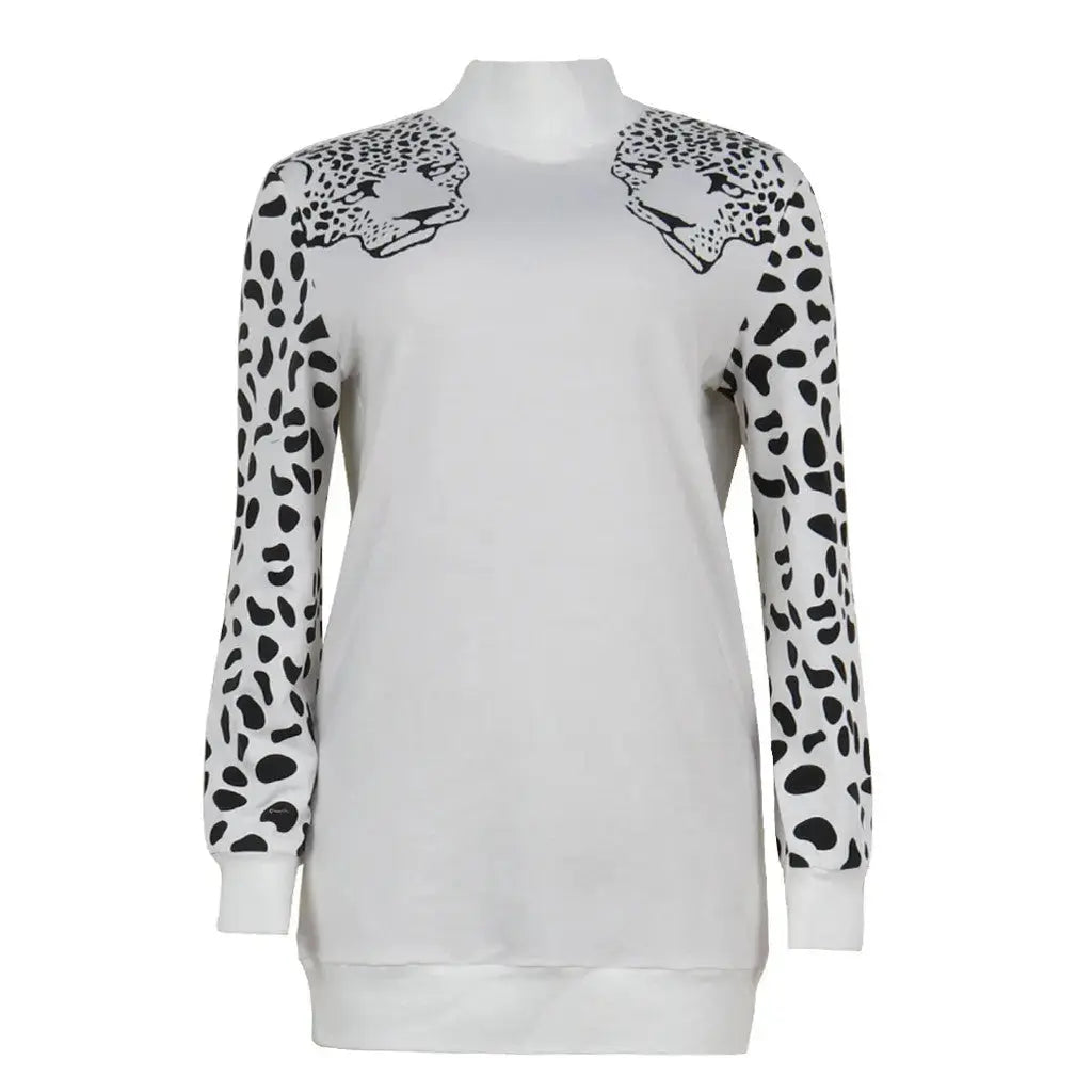 Casual high neck leopard long sleeve ladies sweatshirt top