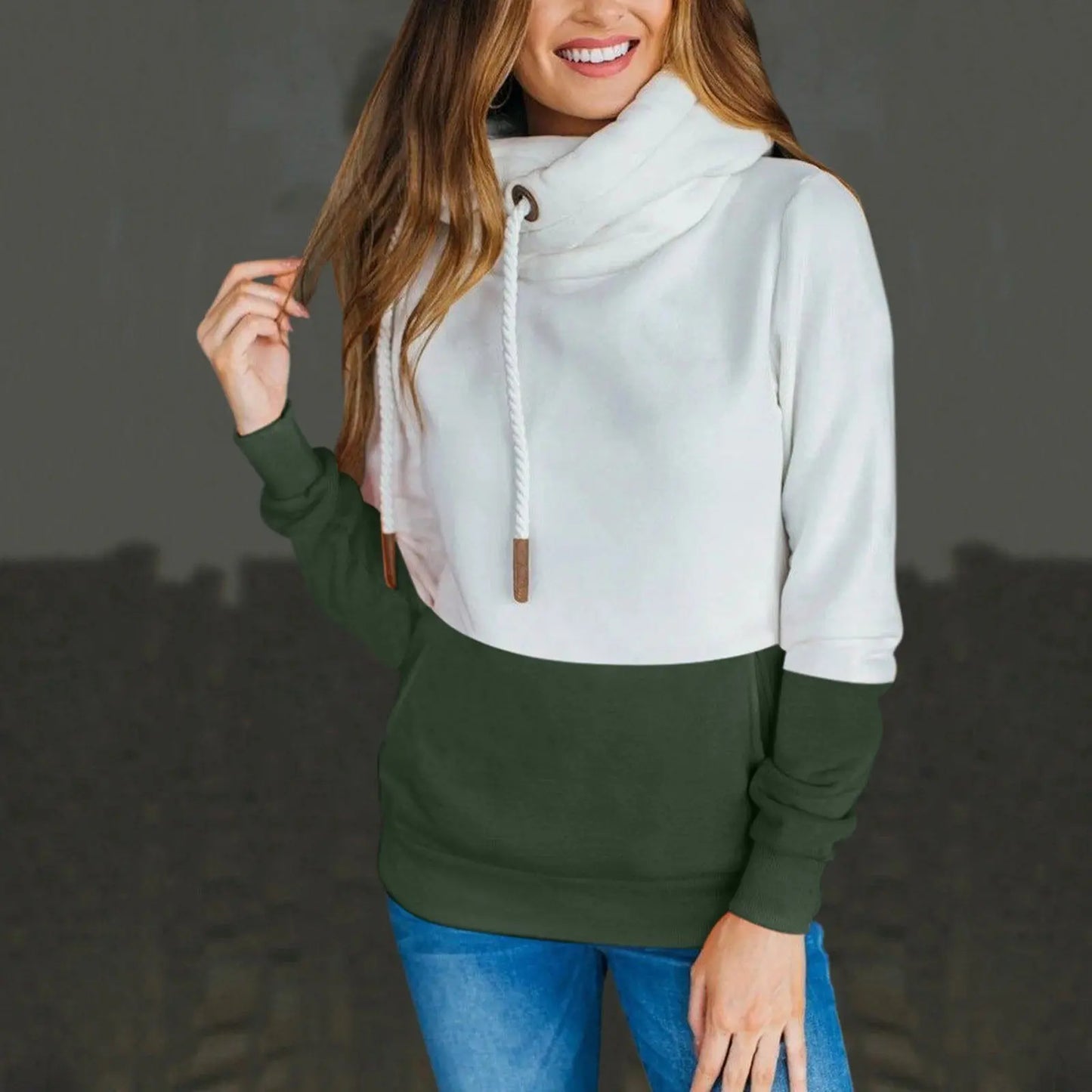 Color Matching Long Sleeve Hoodie Drawstring Sweater Women's Wear CJWY1912078