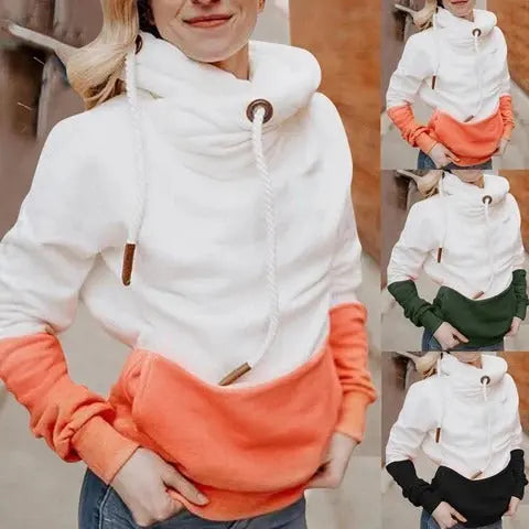 Color Matching Long Sleeve Hoodie Drawstring Sweater Women's Wear CJWY1912078