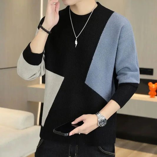 Contrasting Color Crewneck Sweater Men's Loose Youth Casual Knitted Pullover CJNS1027238