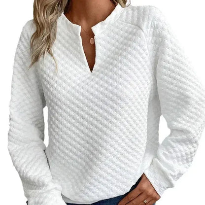 Daily Casual Notched Collar V-shaped Long Sleeve Sweatshirt Women CJNS1027238