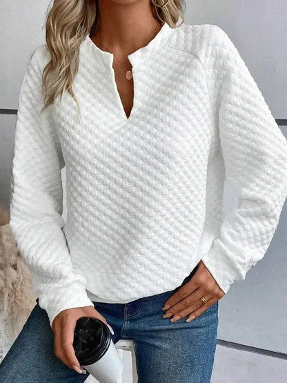 Daily Casual Notched Collar V-shaped Long Sleeve Sweatshirt Women