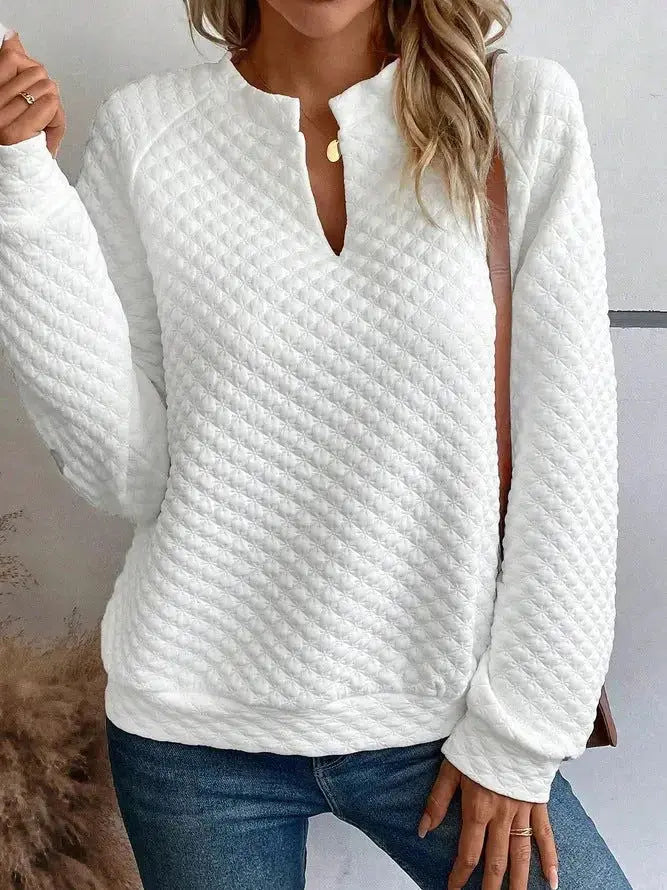 Daily Casual Notched Collar V-shaped Long Sleeve Sweatshirt Women CJNS1027238