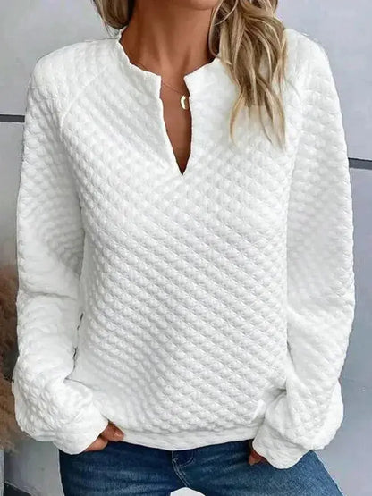 Daily Casual Notched Collar V-shaped Long Sleeve Sweatshirt Women CJNS1027238