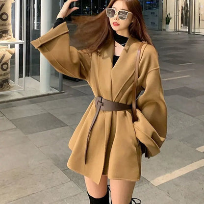 Extra Large Size Trench Coat Women's Spring And Autumn Woolen Coat CJWY1912078