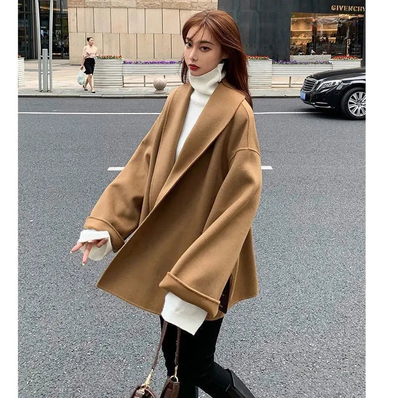 Extra Large Size Trench Coat Women's Spring And Autumn Woolen Coat CJWY1912078