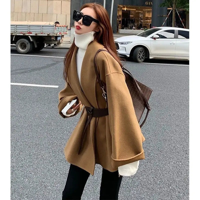 Extra Large Size Trench Coat Women's Spring And Autumn Woolen Coat CJWY1912078