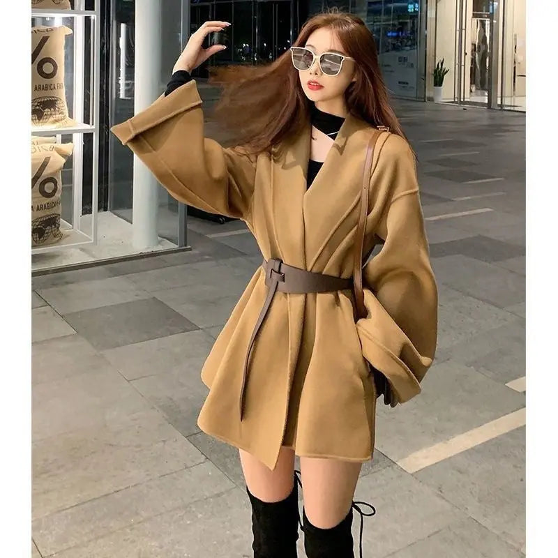 Extra Large Size Trench Coat Women's Spring And Autumn Woolen Coat CJWY1912078